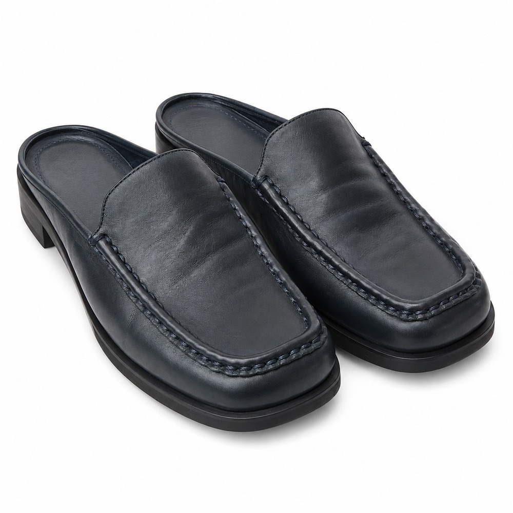 EDDIE BAUER Slip-On Mules Womens Sz 7.5 Black Calfskin Leather Casual Classic